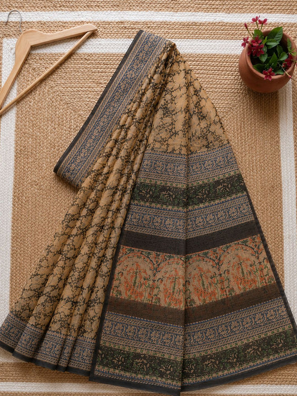 Indiehaat | Kota Doria Hand Block Print Multicolor Saree