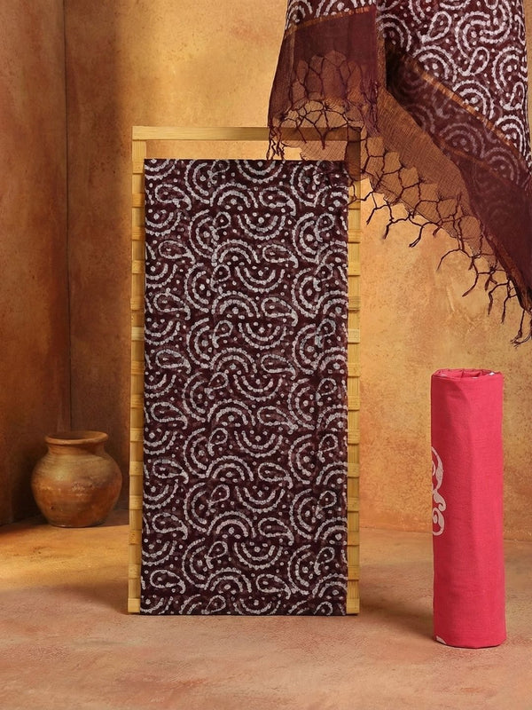 Indiehaat | Kota Doria Hand Wax Batik Suit Brown