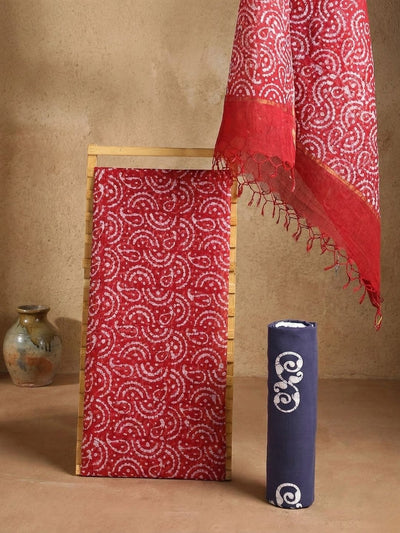 Indiehaat | Kota Doria Hand Wax Batik Suit Red