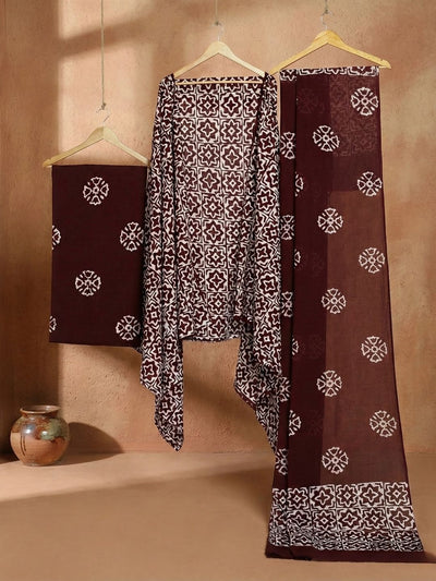 Indiehaat | Pure Mul Cotton Hand Wax Batik Suit Brown