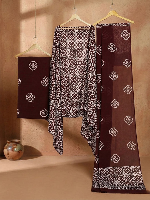 Indiehaat | Pure Mul Cotton Hand Wax Batik Suit Brown