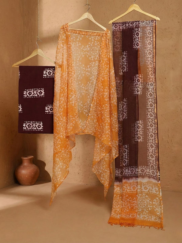 Indiehaat | Kota Doria Hand Wax Batik Suit Yellow