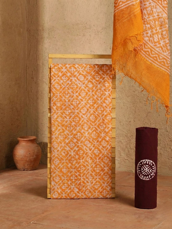 Indiehaat | Kota Doria Hand Wax Batik Suit Yellow