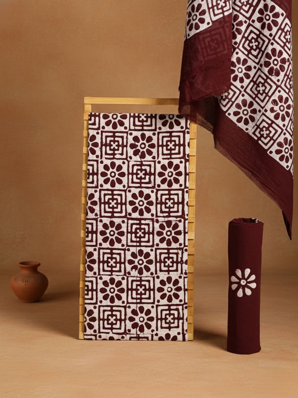 Indiehaat | Pure Mul Cotton Hand Wax Batik Suit Brown