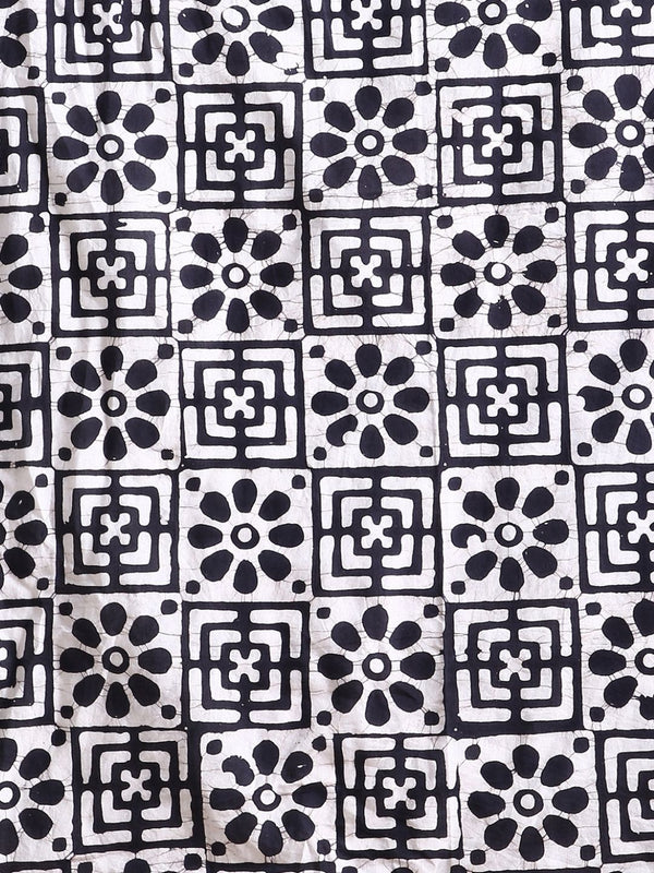 Indiehaat | Pure Mul Cotton Hand Wax Batik Suit White & Black