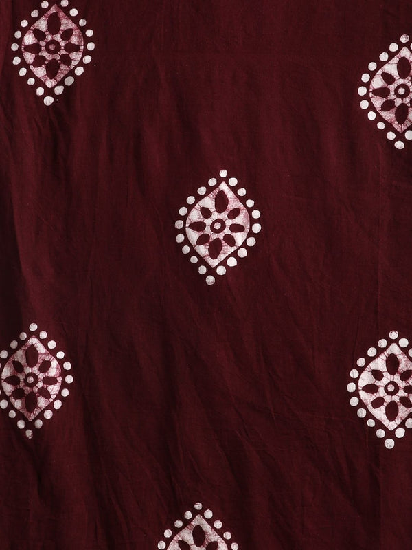 Indiehaat | Kota Doria Hand Wax Batik Suit Maroon