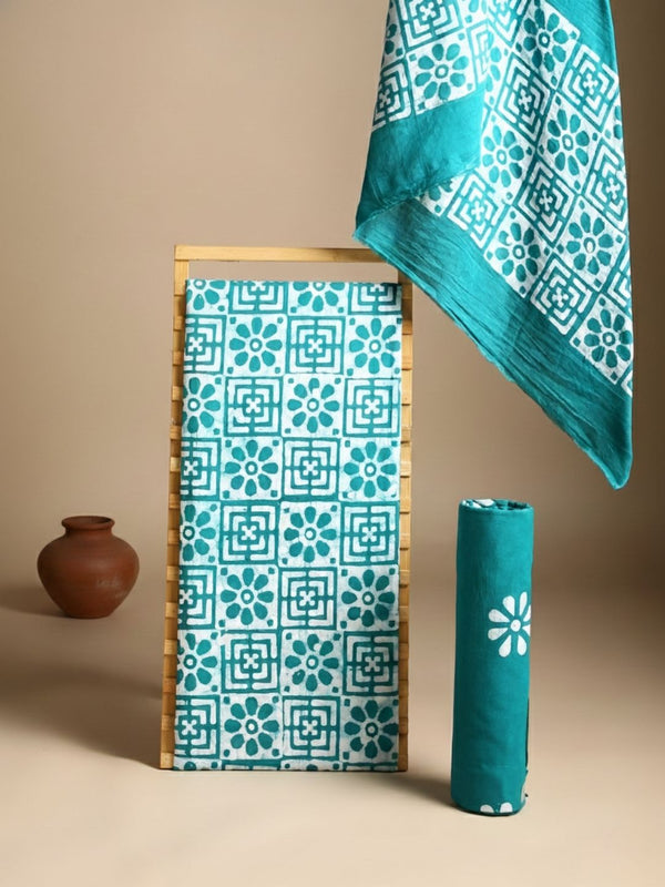 Indiehaat | Pure Mul Cotton Hand Wax Batik Suit Blue