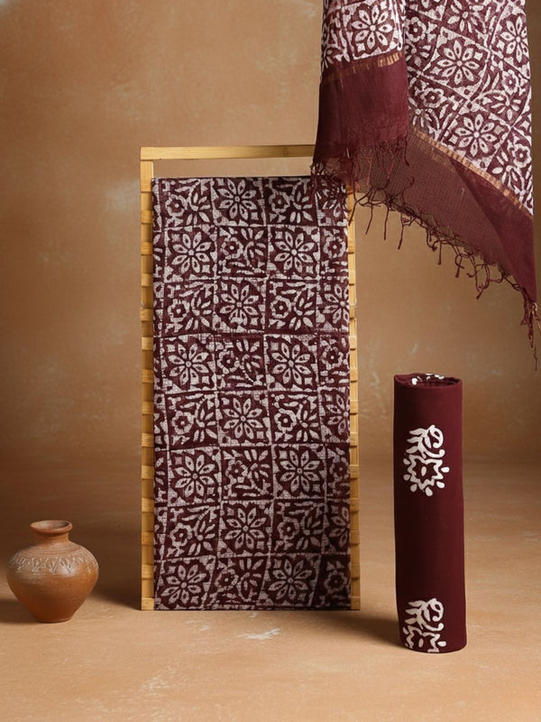 Indiehaat | Kota Doria Hand Wax Batik Suit Brown