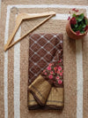 Indiehaat | Kota Silk Ghicha Stripe Embroidery Saree Brown