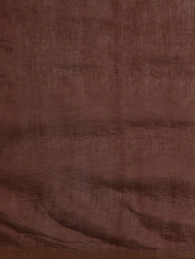 Indiehaat | Kota Silk Ghicha Stripe Embroidery Saree Brown
