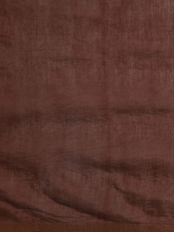Indiehaat | Kota Silk Ghicha Stripe Embroidery Saree Brown