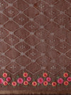 Indiehaat | Kota Silk Ghicha Stripe Embroidery Saree Brown