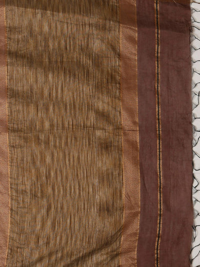Indiehaat | Kota Silk Ghicha Stripe Embroidery Saree Brown