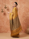 Indiehaat | Kota Silk Ghicha Stripe Embroidery Saree Yellow