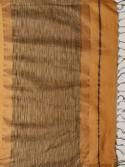 Indiehaat | Kota Silk Ghicha Stripe Embroidery Saree Yellow