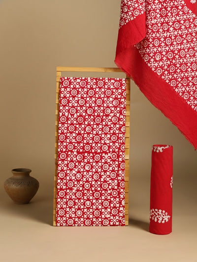 Indiehaat | Pure Mul Cotton Hand Wax Batik Suit Red