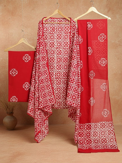 Indiehaat | Pure Mul Cotton Hand Wax Batik Suit Red
