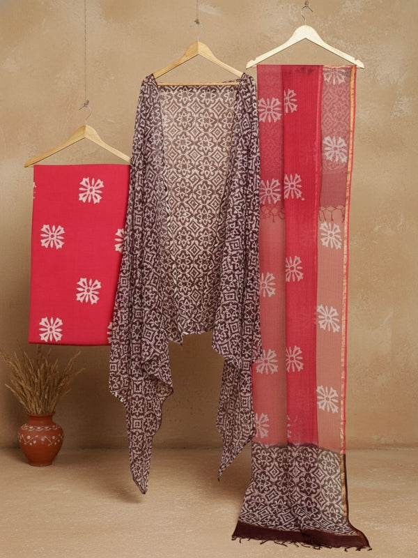 Indiehaat | Kota Doria Hand Wax Batik Suit Pink