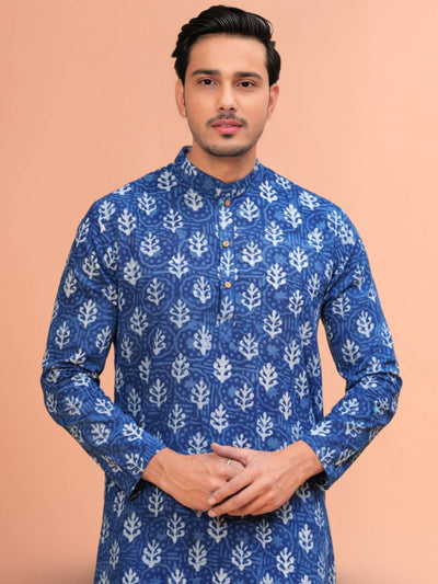 Indiehaat | Ajrakh Printed Cotton Kurta Pyjama Blue
