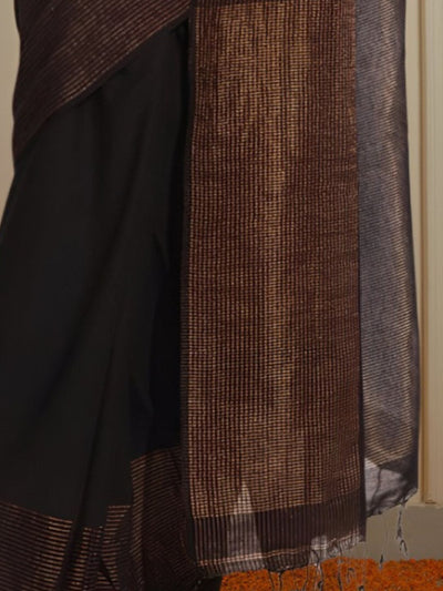 Indiehaat | Pure Linen Zari Weaving Saree Black
