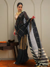 Indiehaat | Pure Linen Zari Weaving Saree Black