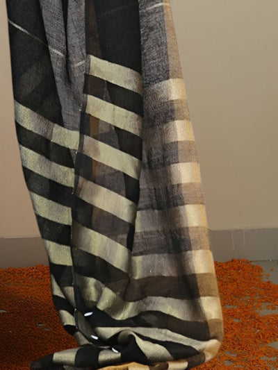 Indiehaat | Pure Linen Zari Weaving Saree Black