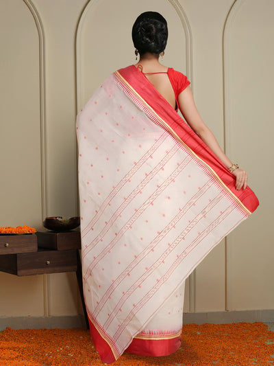 Indiehaat | Pure Cotton Jamdani Saree White