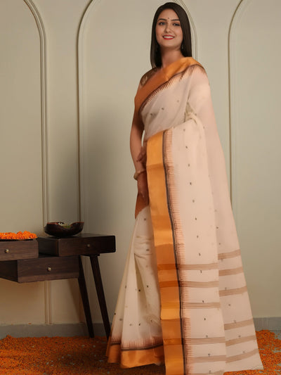 Indiehaat | Pure Cotton Jamdani Saree Green