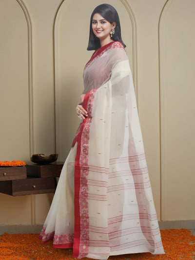 Indiehaat | Pure Cotton Jamdani Saree White