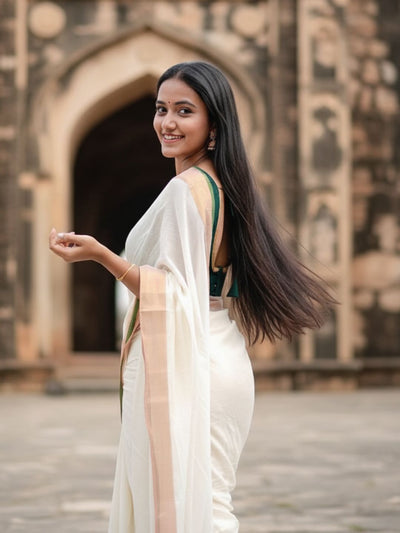 Indiehaat | Pure Mul Cotton Handloom Saree White