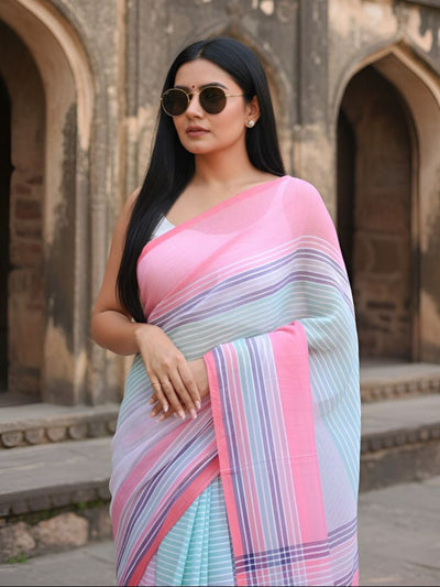 Indiehaat | Pure Mul Cotton Handloom Saree Multicolor