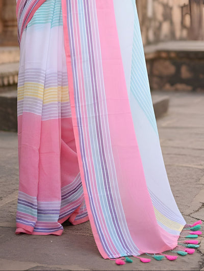 Indiehaat | Pure Mul Cotton Handloom Saree Multicolor