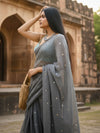 Indiehaat | Pure Mul Cotton Sequin Saree Gray
