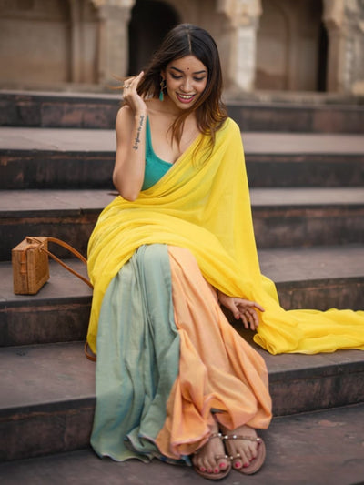 Indiehaat | Pure Khadi Cotton Handloom Saree Multicolor