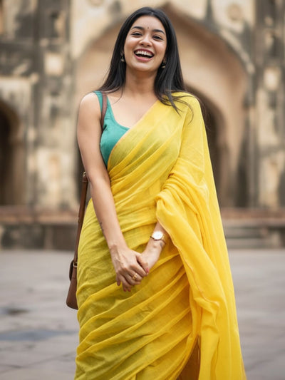 Indiehaat | Pure Khadi Cotton Handloom Saree Multicolor