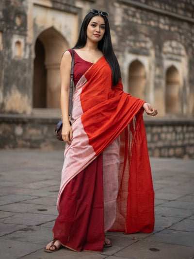 Indiehaat | Pure Khadi Cotton Handloom Saree Multicolor