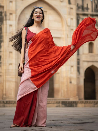 Indiehaat | Pure Khadi Cotton Handloom Saree Multicolor