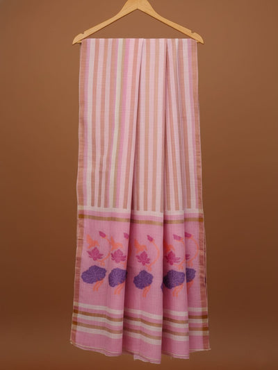 Indiehaat | Pure Linen Hand Weaving Saree Pink