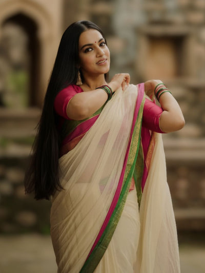 Indiehaat | Pure Mul Cotton Handloom Saree White