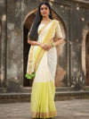 Indiehaat | Pure Mul Cotton Handloom Saree White & Lemon