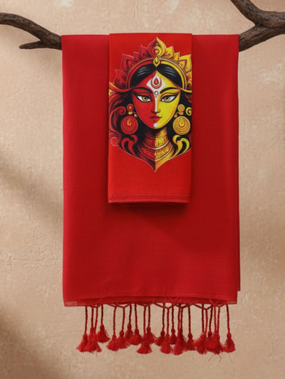 Indiehaat | Pure Khadi Cotton Handloom Saree Red