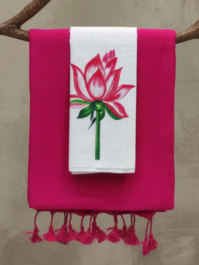 Indiehaat | Pure Khadi Cotton Handloom Saree Pink