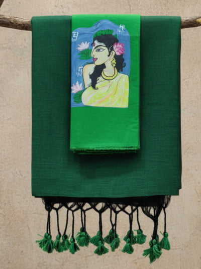 Indiehaat | Pure Khadi Cotton Handloom Saree Green