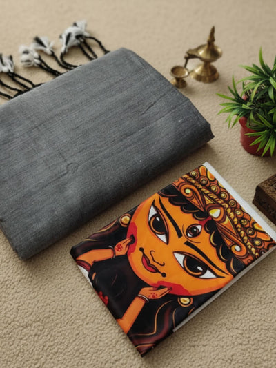 Indiehaat | Pure Khadi Cotton Handloom Saree Gray