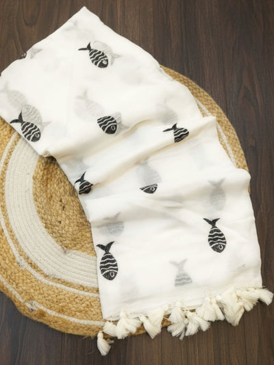 Indiehaat | Pure Mul Cotton Handloom Buti Saree White