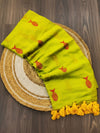 Indiehaat | Pure Mul Cotton Handloom Buti Saree Yellow