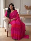 Indiehaat | Pure Mul Cotton Embroidery Saree Pink & Red