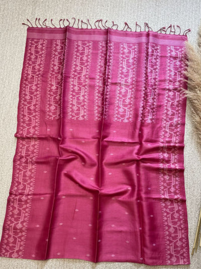 Indiehaat | Silkmark Pure Gachi Tussar Saree Pink