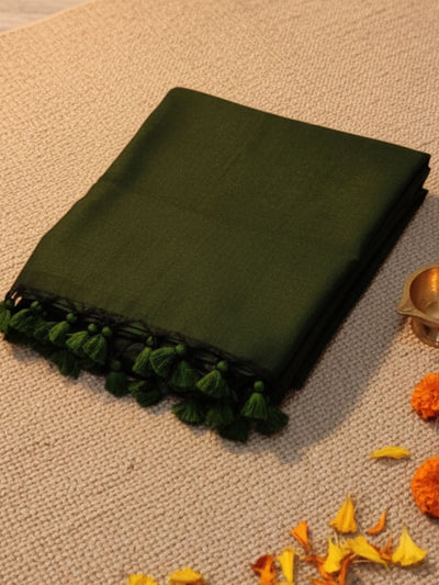 Indiehaat | Pure Cotton Handloom Weave Saree Green