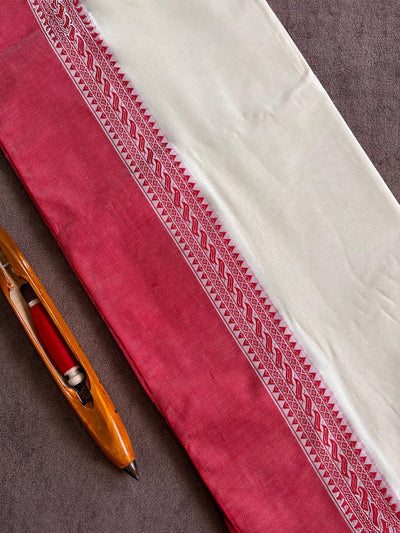 Indiehaat | Pure Khadi Cotton Handloom Saree Red & White